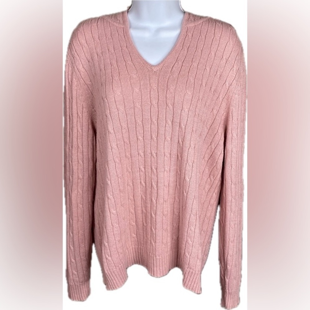 Venezia XL Pink Sweater Wool Blend Hooded Top Cable Knit V Neck 14 / 16 Blouse